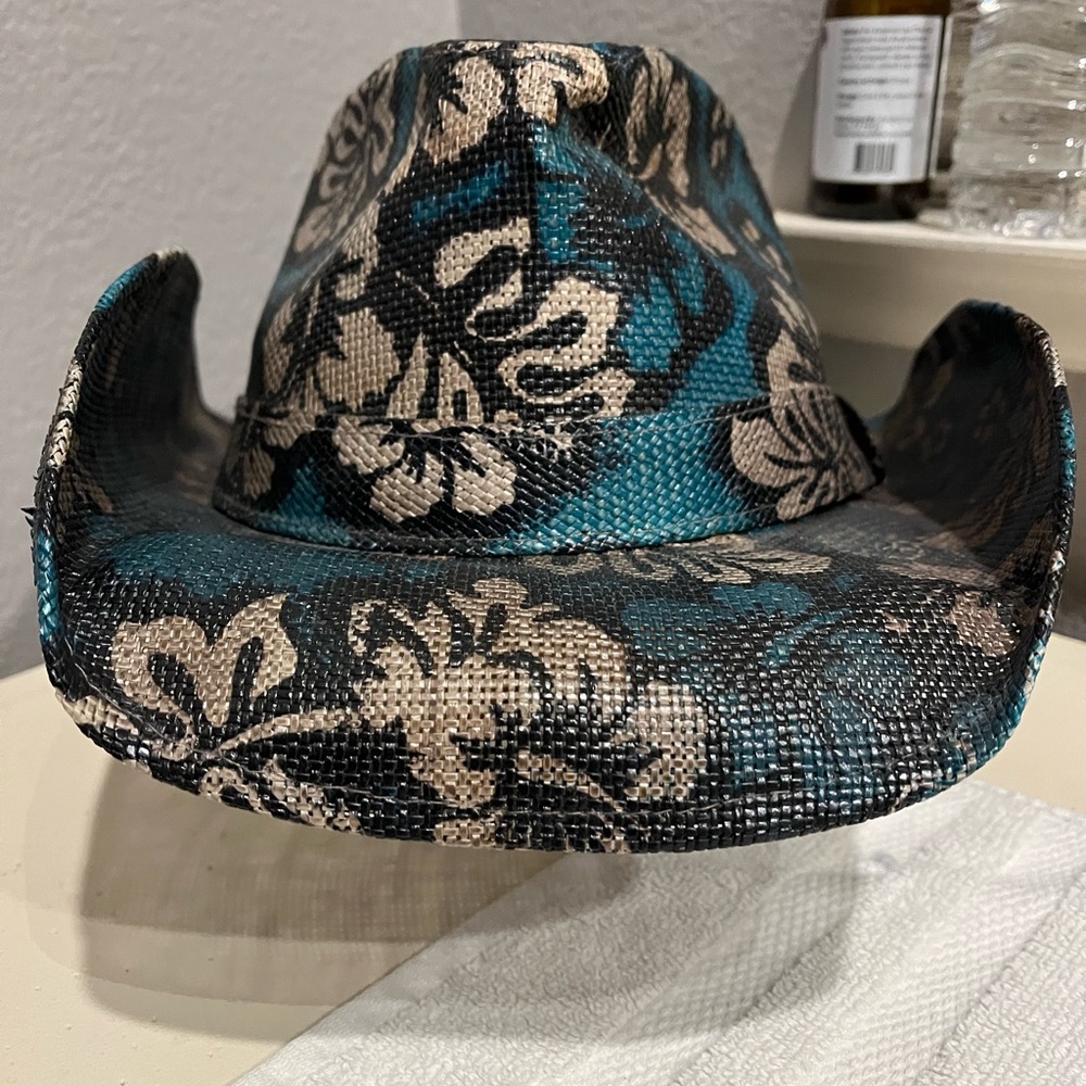 Peter Grimm cowboy hat.  Like new, worn 1X.  Green w/Black & Off White.